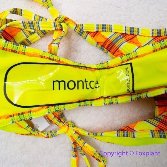 NEW Montce Tie-Up bikini Bottom Neon Plaid, size M - Picture 9 of 12